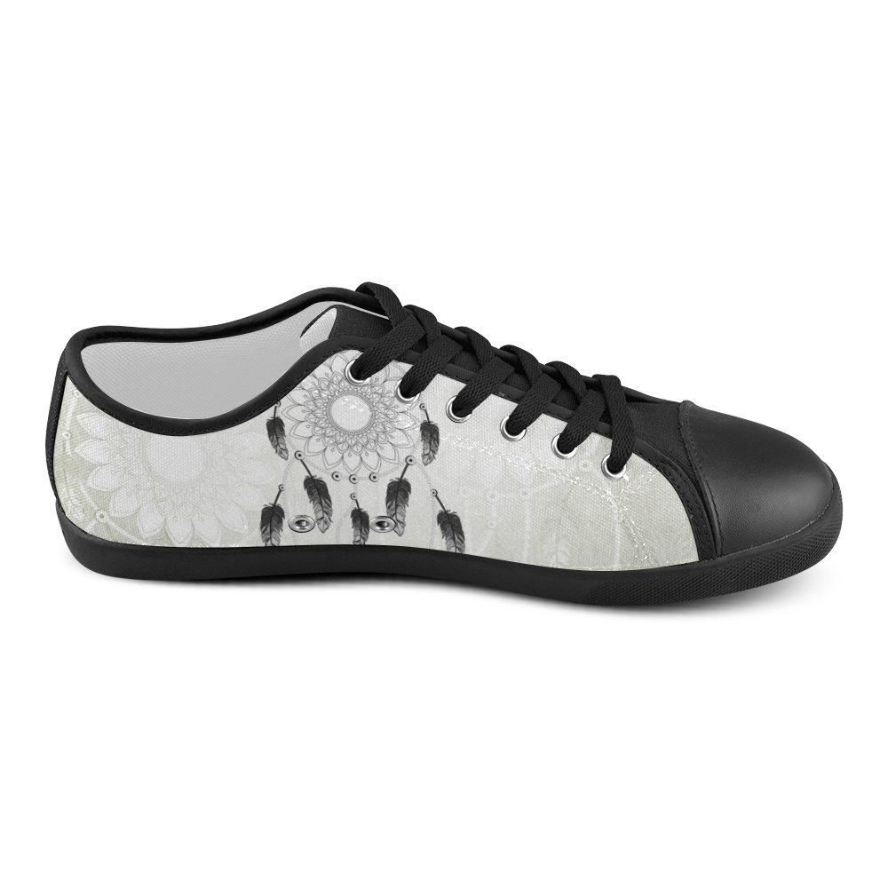 Dreamcatcher in black and white Canvas Shoes for Women/Large Size (Model 016)