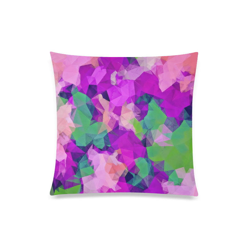 psychedelic geometric polygon pattern abstract in pink purple green Custom Zippered Pillow Case 20"x20"(One Side)