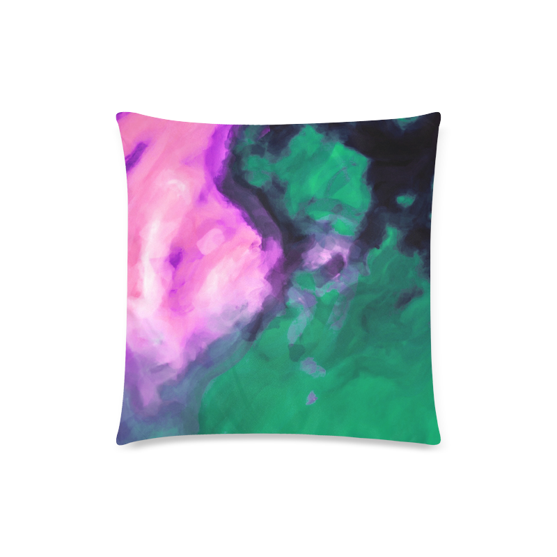 psychedelic splash painting texture abstract background in green and pink Custom Zippered Pillow Case 18"x18"(Twin Sides)