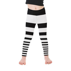 Black & White Stripes Kid's Ankle Length Leggings (Model L06)