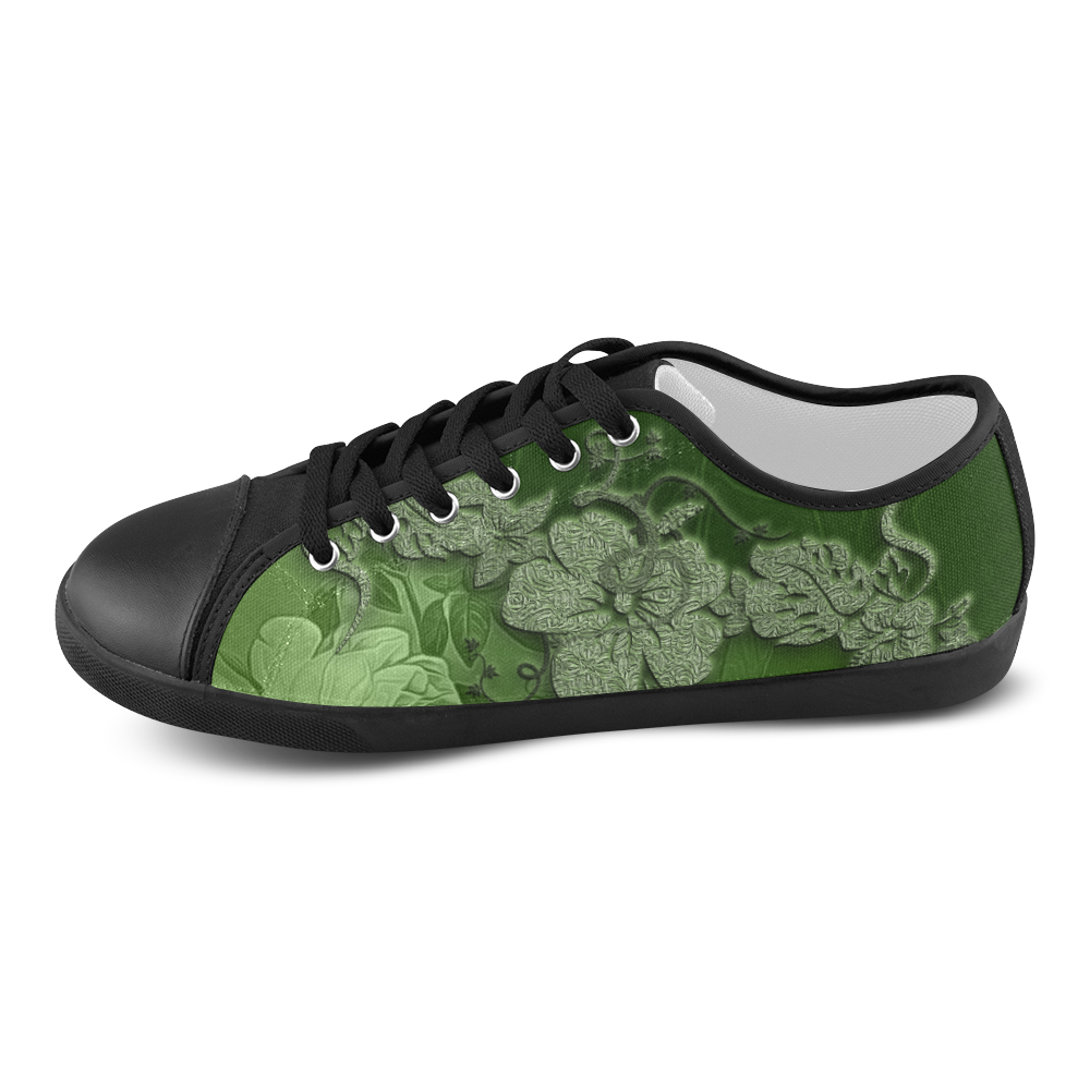 Wonderful green floral design Canvas Shoes for Women/Large Size (Model 016)
