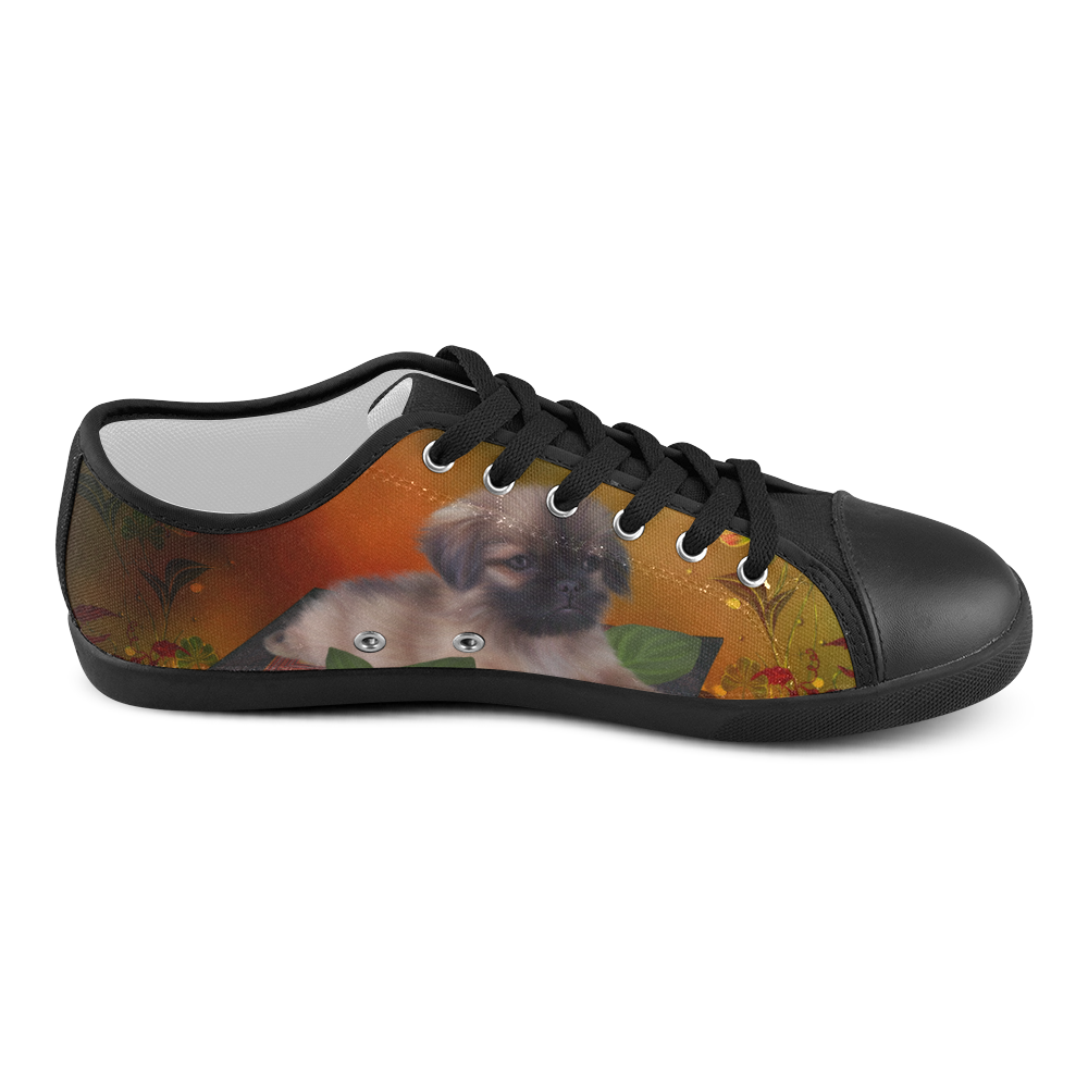 Cute lttle pekinese, dog Canvas Shoes for Women/Large Size (Model 016)