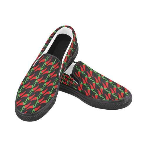 Red Hot Chilli Pepper Pattern Women's Unusual Slip-on Canvas Shoes (Model 019)