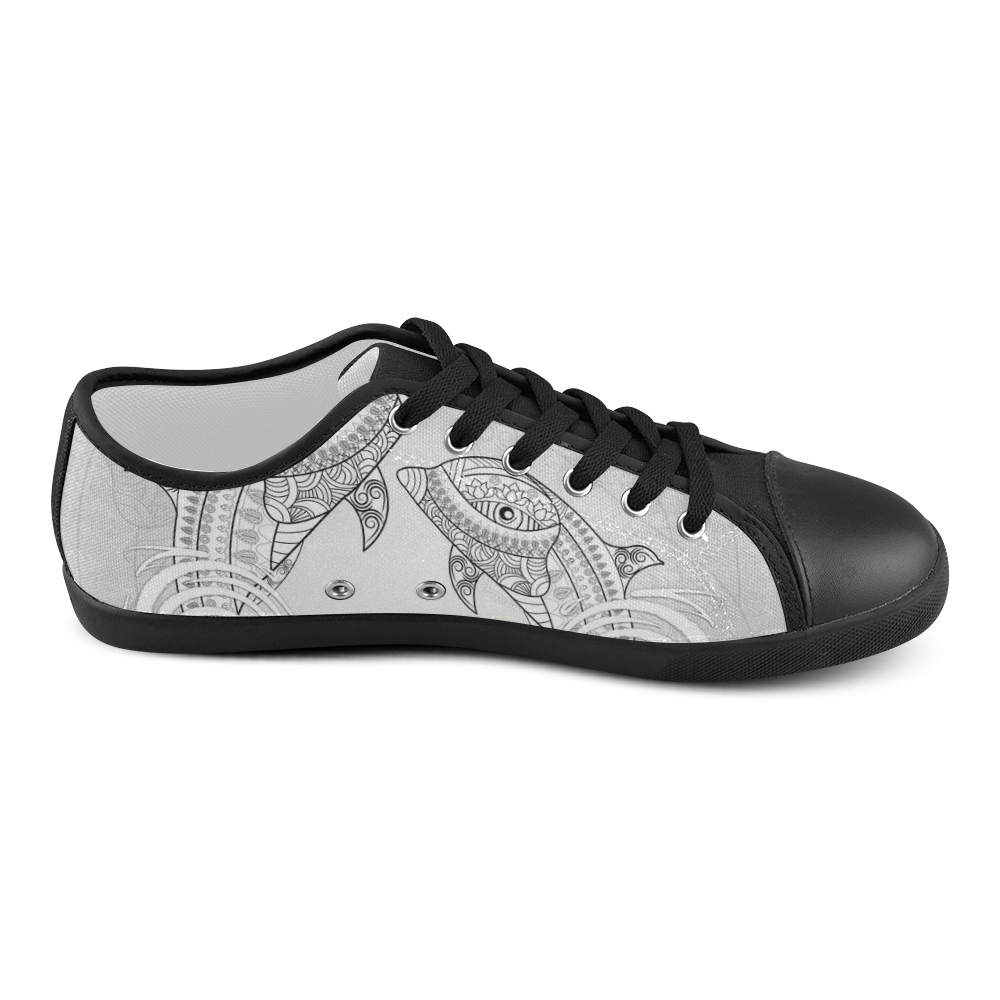 Funny dolphin, mandala design Canvas Shoes for Women/Large Size (Model 016)