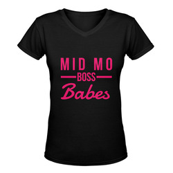 MMBB pink on black Women's Deep V-neck T-shirt (Model T19)