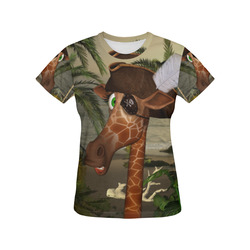 Funny giraffe as a pirate All Over Print T-Shirt for Women (USA Size) (Model T40)