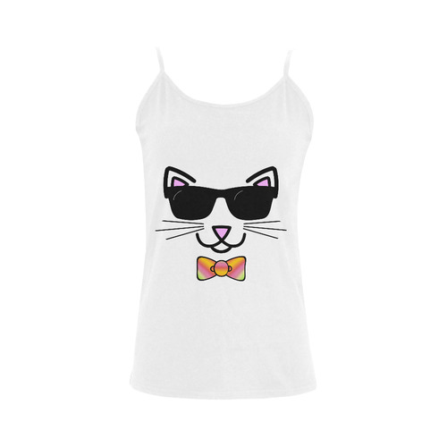 Cool Cat Wearing Bow Tie and Sunglasses Women's Spaghetti Top (USA Size) (Model T34)