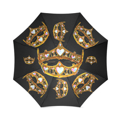 Gold Queen of Hearts Crowns Tiaras black umbrella Foldable Umbrella (Model U01)