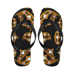 Gold Queen of Hearts Crowns Tiaras black ny Kristie Hubler Flip Flops for Men/Women (Model 040)