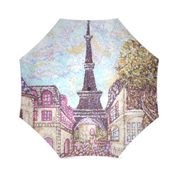 Paris Eiffel Tower Inspired Landscape Painting Cityscape Pointillism by Kristie Hubler - umbrella Foldable Umbrella (Model U01)