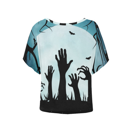 Scary Spooky Halloween Graveyard Hands Women's Batwing-Sleeved Blouse T shirt (Model T44)