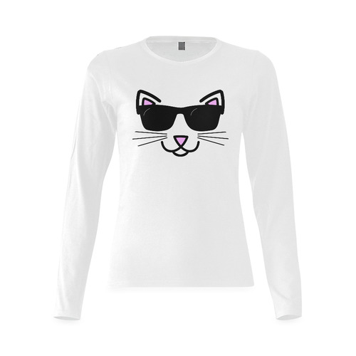 Cool Cat Wearing Sunglasses Sunny Women's T-shirt (long-sleeve) (Model T07)