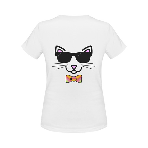 Cool Cat Wearing Bow Tie and Sunglasses Women's Classic T-Shirt (Model T17）