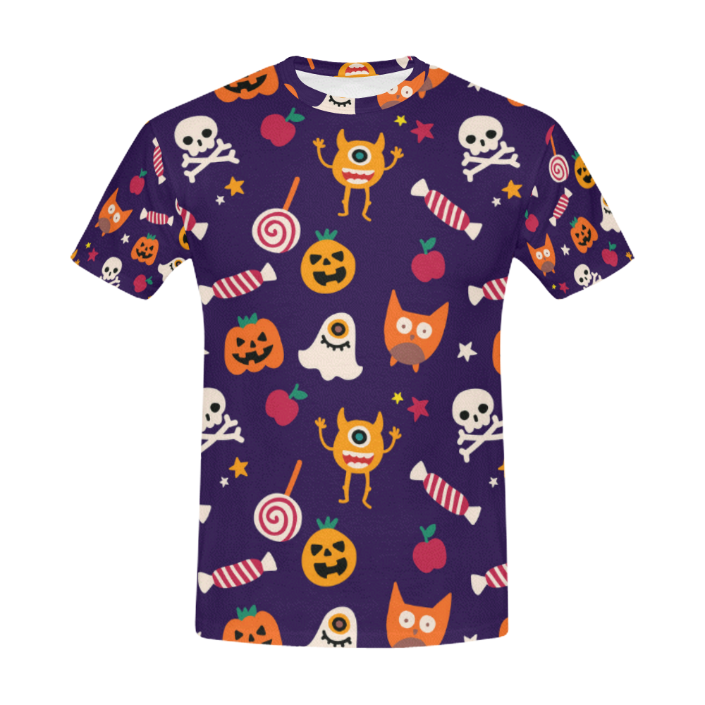 Cute Halloween Pattern Ghosts Pumpkins Candy Skull All Over Print T-Shirt for Men (USA Size) (Model T40)