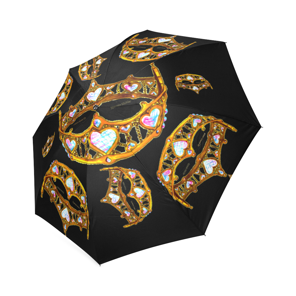 Gold Queen of Hearts Crowns Tiaras black umbrella Foldable Umbrella (Model U01)