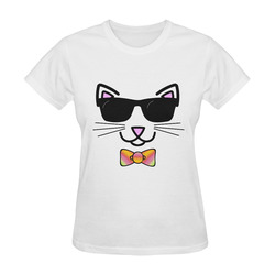 Cool Cat Wearing Bow Tie and Sunglasses Sunny Women's T-shirt (Model T05)