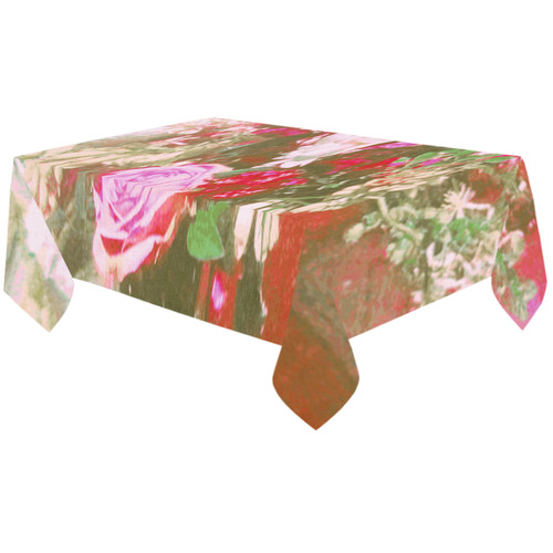 Bouquet of Flowers in Vase Red Background Cotton Linen Tablecloth 60"x120"
