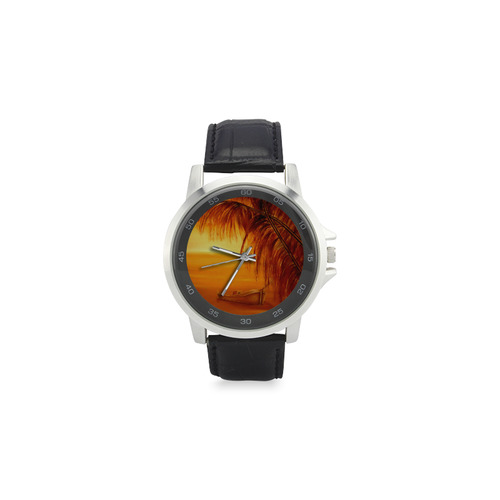 Desert Island Unisex Stainless Steel Leather Strap Watch(Model 202)