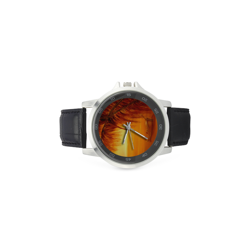Desert Island Unisex Stainless Steel Leather Strap Watch(Model 202)