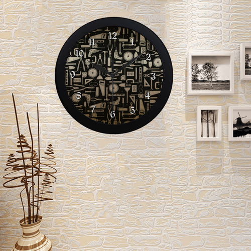 Black & Gold Workshop Tools Circular Plastic Wall clock