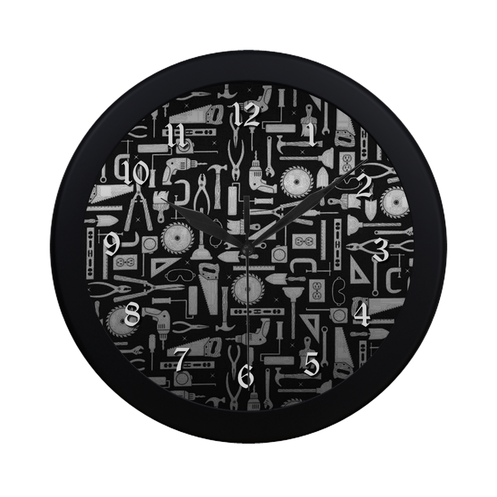 Black & Silver Workshop Tools Circular Plastic Wall clock
