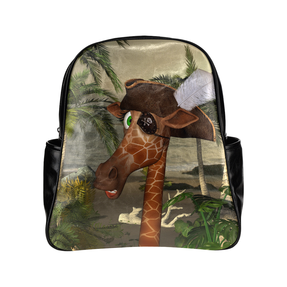 Funny giraffe as a pirate Multi-Pockets Backpack (Model 1636)