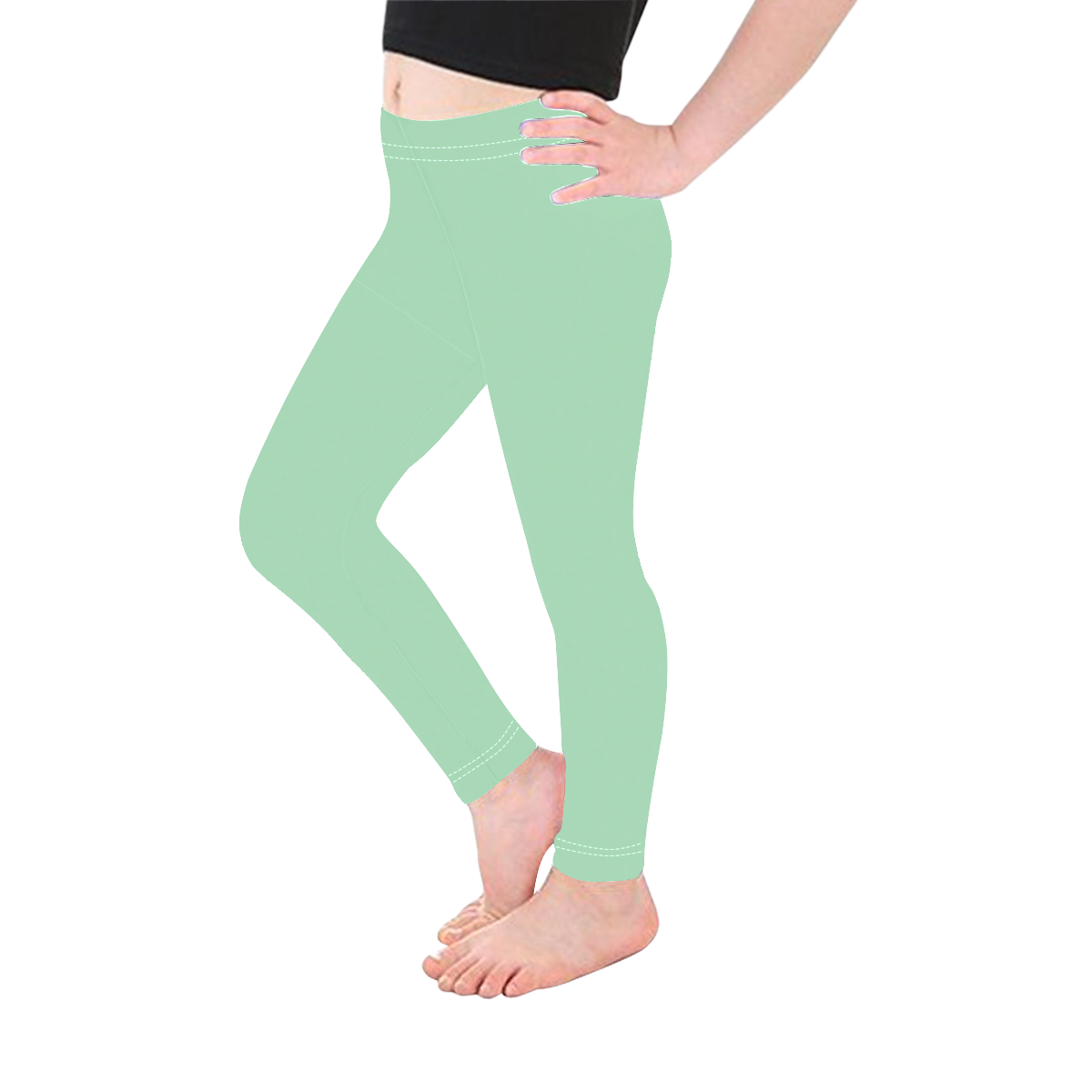 Designer Color Solid Magic Mint Green Kid's Ankle Length Leggings (Model L06)