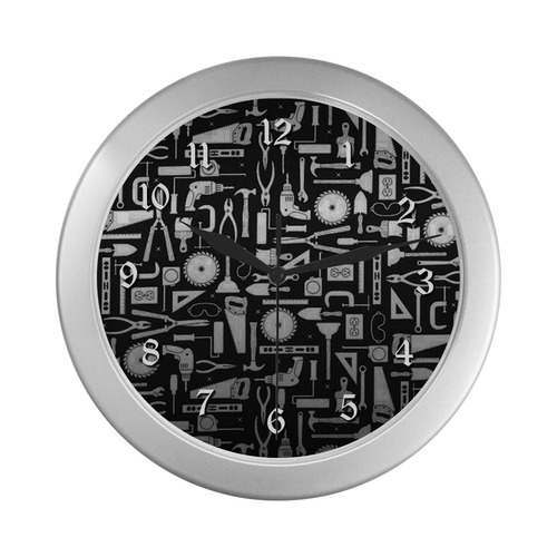 Black & Silver Workshop Tools Silver Color Wall Clock