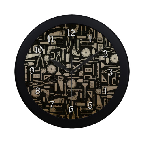 Black & Gold Workshop Tools Circular Plastic Wall clock