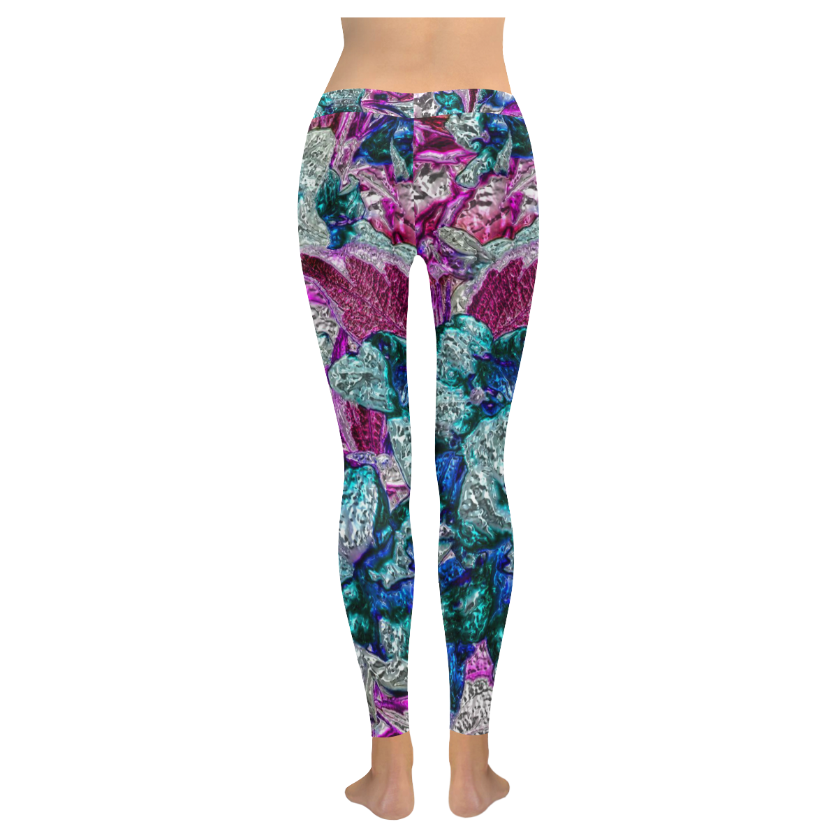 Floral, glossy Chrome 2C by FeelGood Women's Low Rise Leggings (Invisible Stitch) (Model L05)