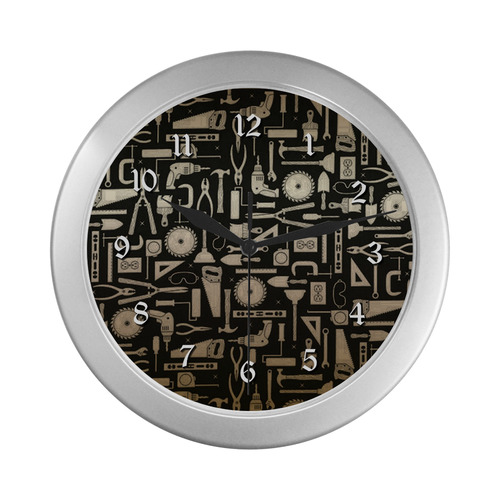 Black & Gold Workshop Tools Silver Color Wall Clock