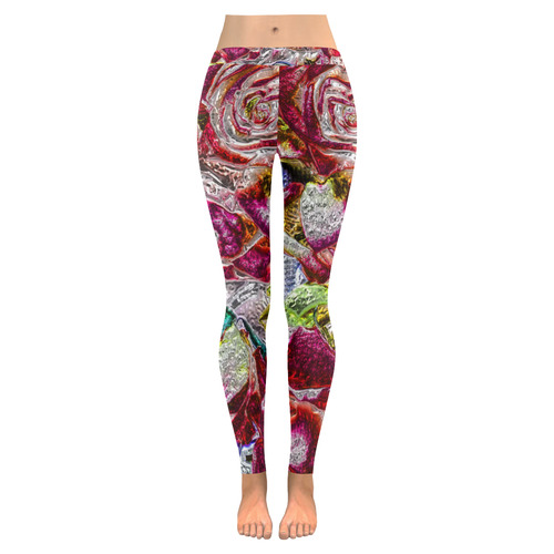 Floral glossy  Chrome 01C by FeelGood Women's Low Rise Leggings (Invisible Stitch) (Model L05)