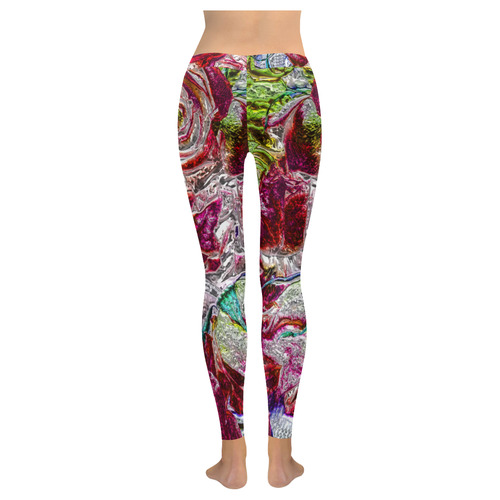 Floral glossy  Chrome 01C by FeelGood Women's Low Rise Leggings (Invisible Stitch) (Model L05)