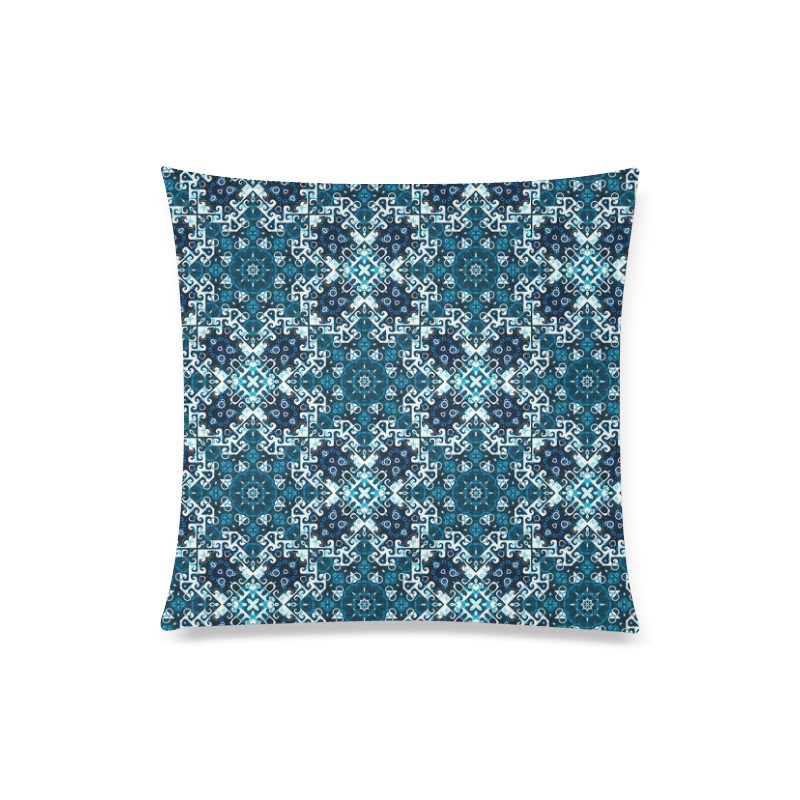Boho Blue Fancy Tiles Custom Zippered Pillow Case 20"x20"(Twin Sides)