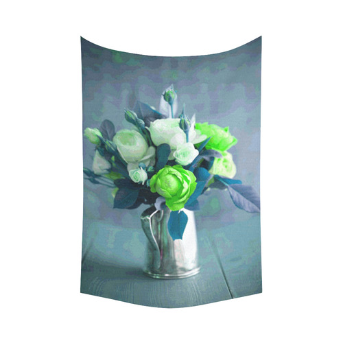 Green Roses Floral Rose Vase Still Life Cotton Linen Wall Tapestry 60"x 90"