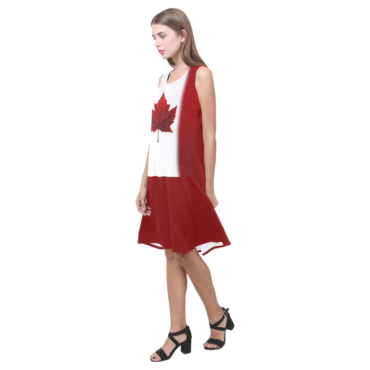 Canada Flag Dresses Classic Canada Dress Sleeveless Splicing Shift Dress(Model D17)