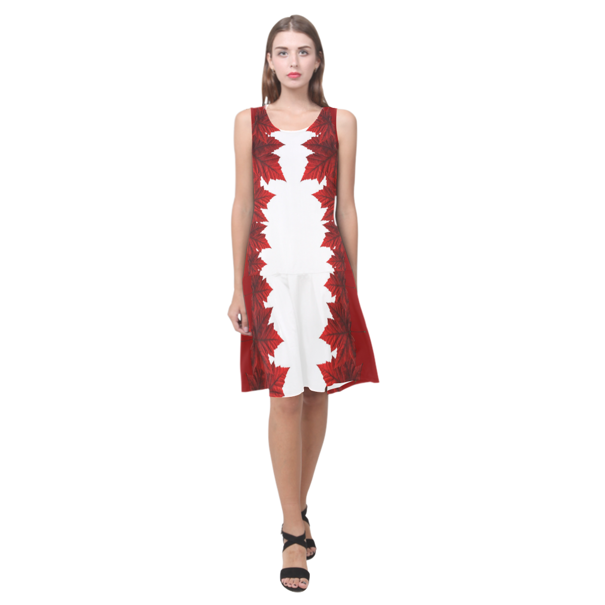 Canada Maple Leaf Dresses - White Sleeveless Splicing Shift Dress(Model D17)