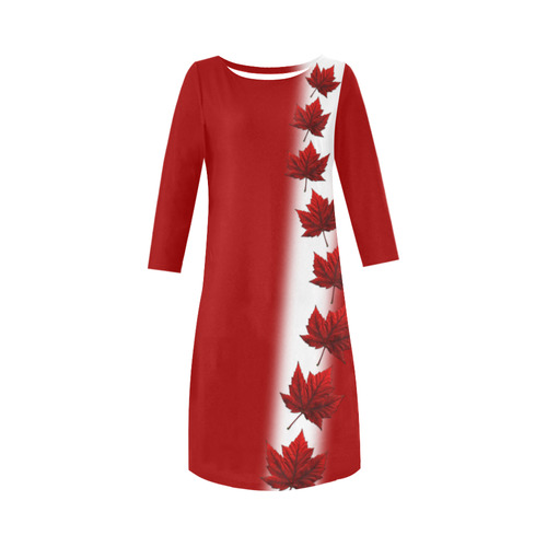Canada Flag Dresses Red Long Sleeve Round Collar Dress (D22)
