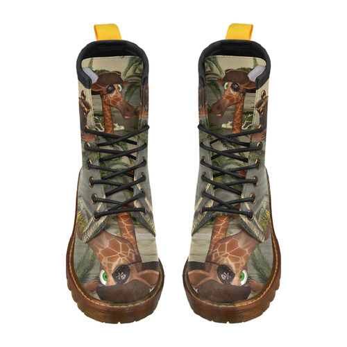 Funny giraffe as a pirate High Grade PU Leather Martin Boots For Women Model 402H
