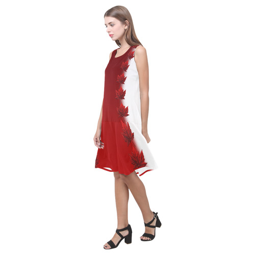 Canada Maple Leaf Summer Dresses Sleeveless Splicing Shift Dress(Model D17)
