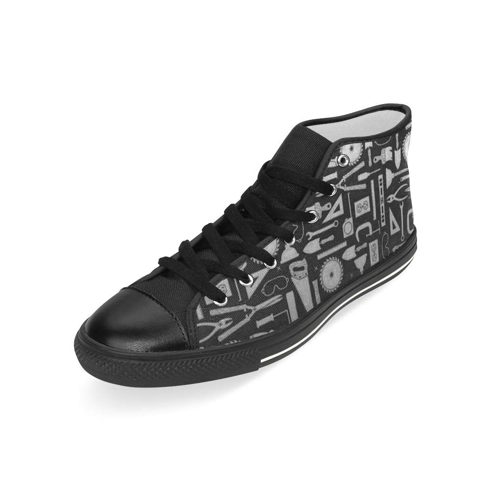 Black & Silver Workshop Tools Men’s Classic High Top Canvas Shoes (Model 017)