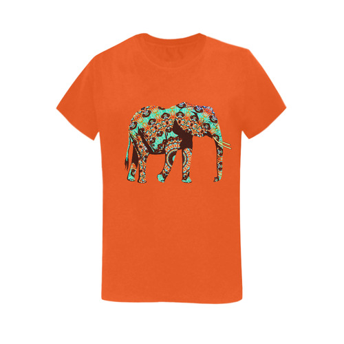 Peacock Paisley Elephant (orange) Women's T-Shirt in USA Size (Two Sides Printing)