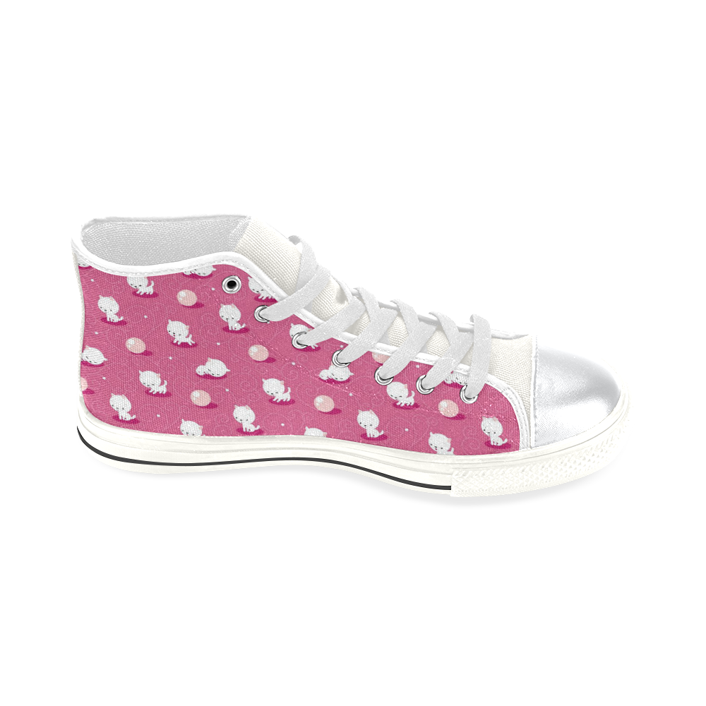 Pink Pretty Kitty High Top Canvas Shoes for Kid (Model 017)
