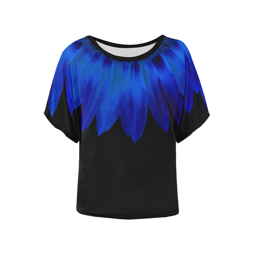 blue sunflower Women's Batwing-Sleeved Blouse T shirt (Model T44)