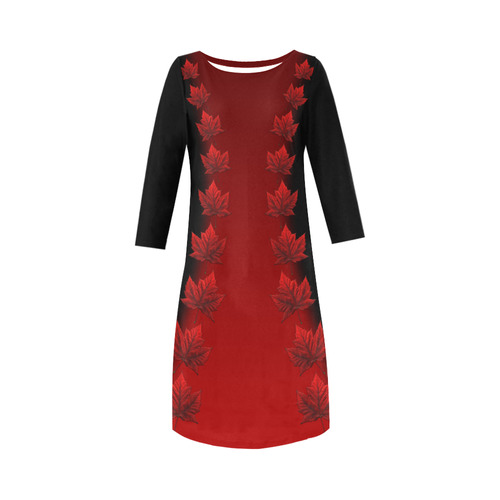 Canada Maple Leaf Dresses Long Sleeve Round Collar Dress (D22)