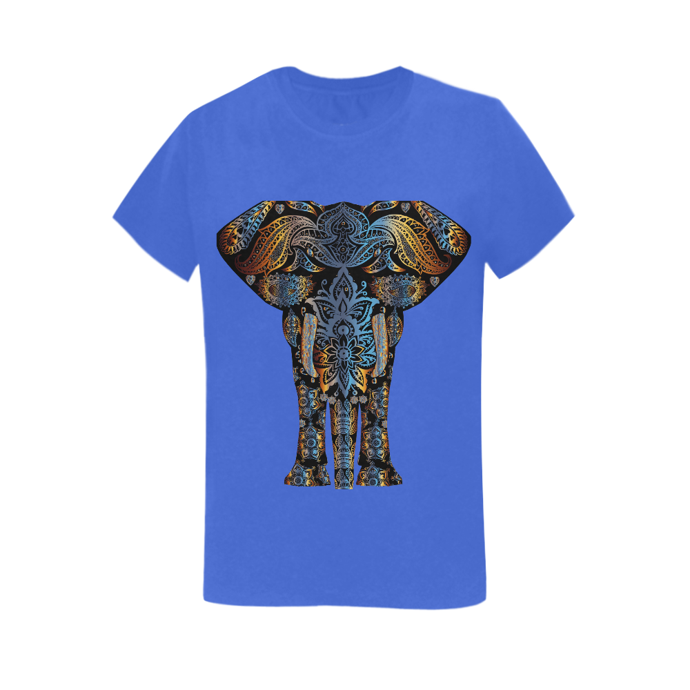 Blue tribal Elephant Women's T-Shirt in USA Size (Two Sides Printing)