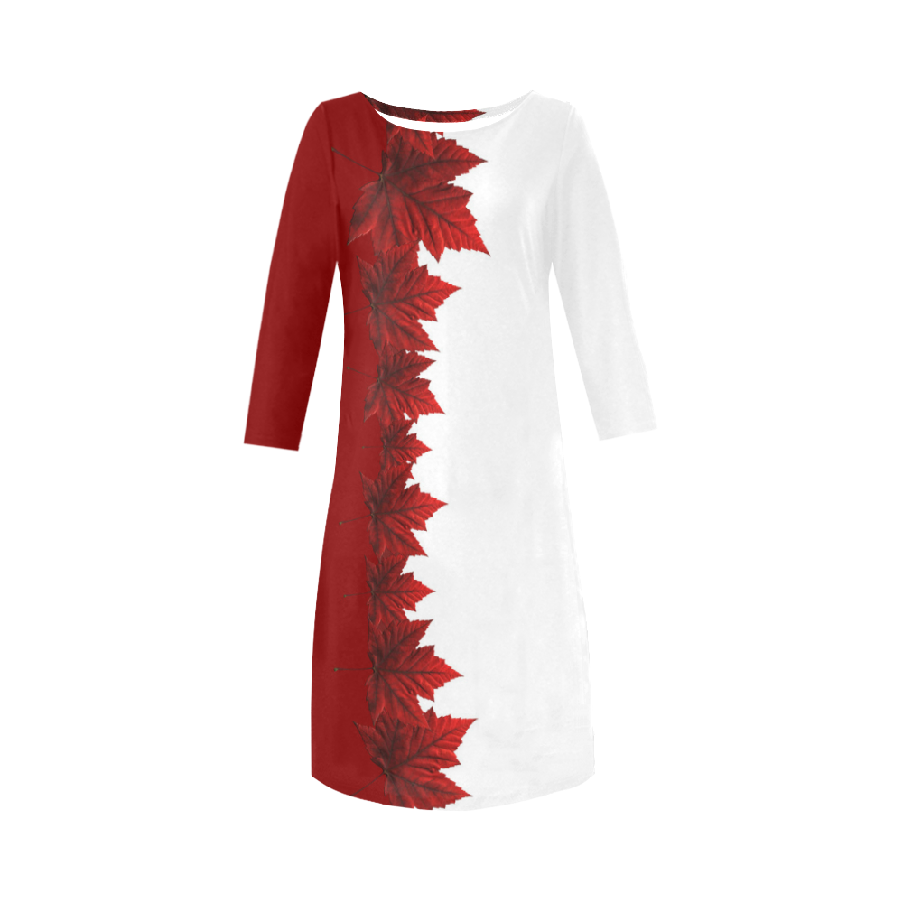 Autumn Leaves Canada Dress Long Sleeve Round Collar Dress (D22)
