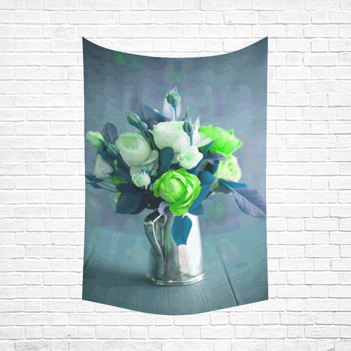 Green Roses Floral Rose Vase Still Life Cotton Linen Wall Tapestry 60"x 90"