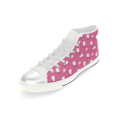 Pink Pretty Kitty High Top Canvas Shoes for Kid (Model 017)