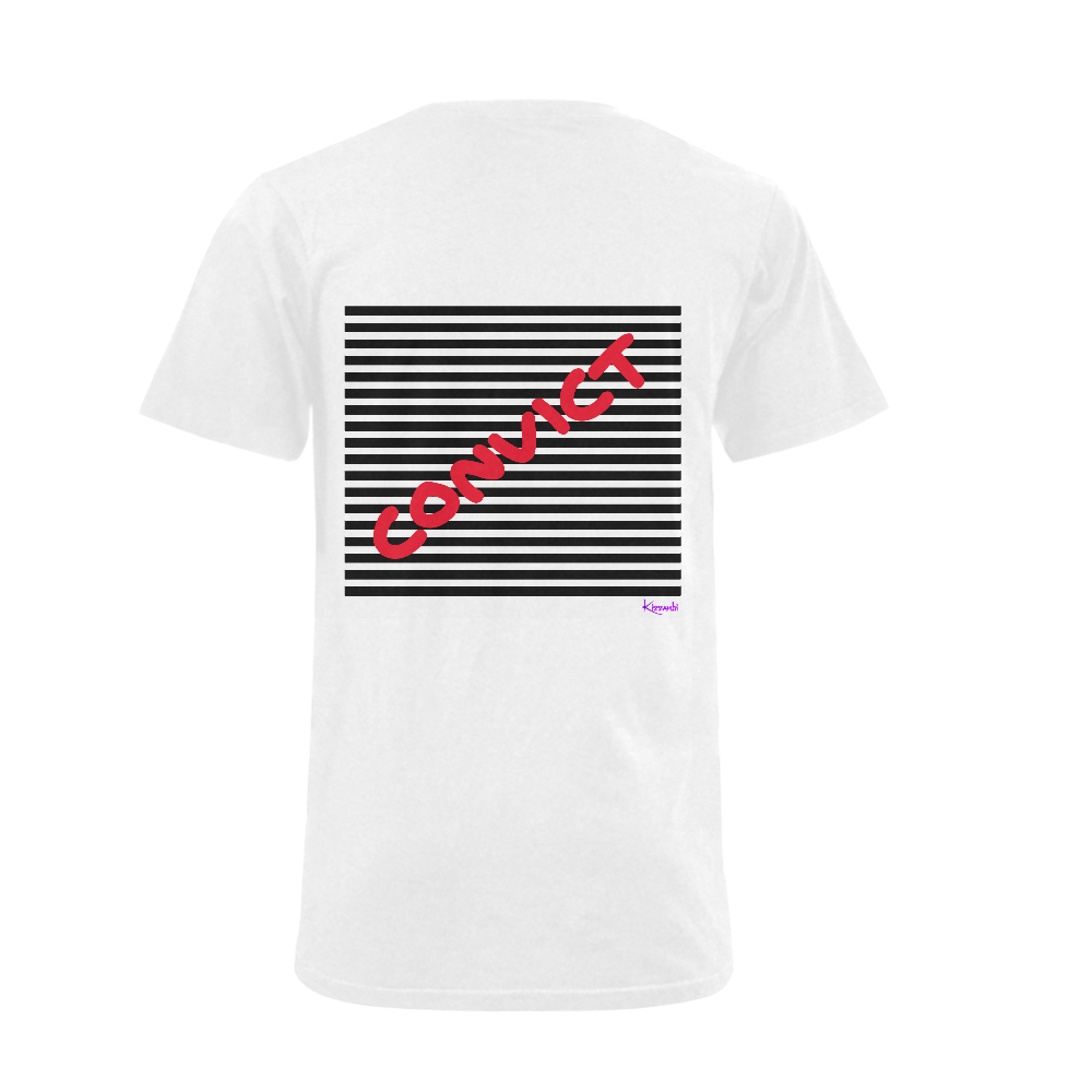Convict White T-Shirt Men's V-Neck T-shirt (USA Size) (Model T10)